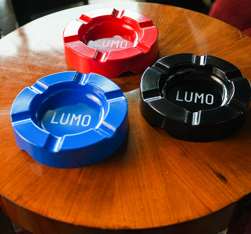 LUMO ashtrays in red, blue and black